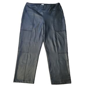 Joie Women's Black Faux Leather High Waist Cropped Straight Leg Pants Pull-On XL